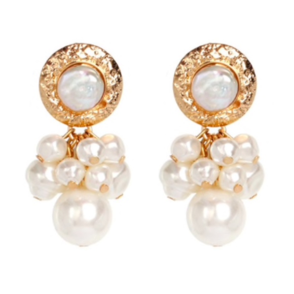 Seashell Drop Gold Tone dangle pearl Earrings - Picture 1 of 1